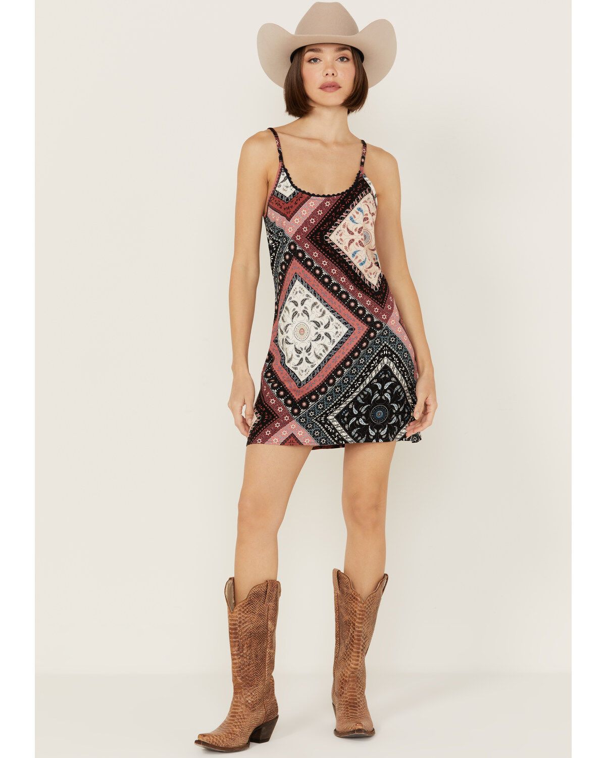 Women's Shyanne Patchwork Printed Sleeveless Mini Slip Dress