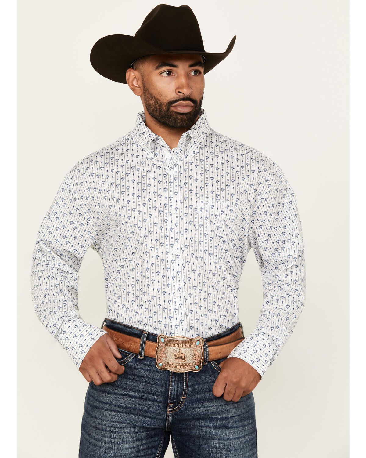 Men's Wrangler George Strait by Floral Striped Long Sleeve Button-Down