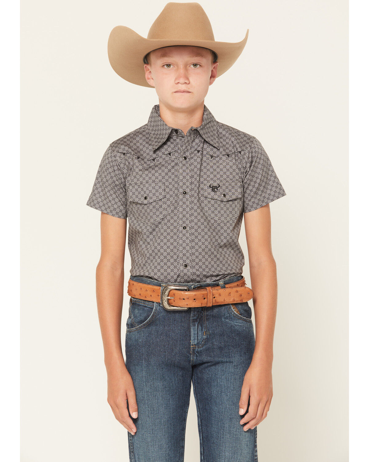 Boys' Cowboy Hardware Geo Print Short Sleeve Snap Western Shirt