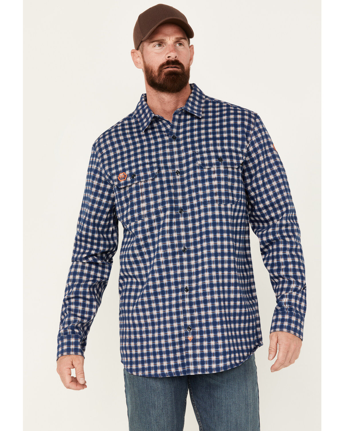 Men's Hawx FR Plaid Print Lightweight Button-Down Stretch Work Shirt