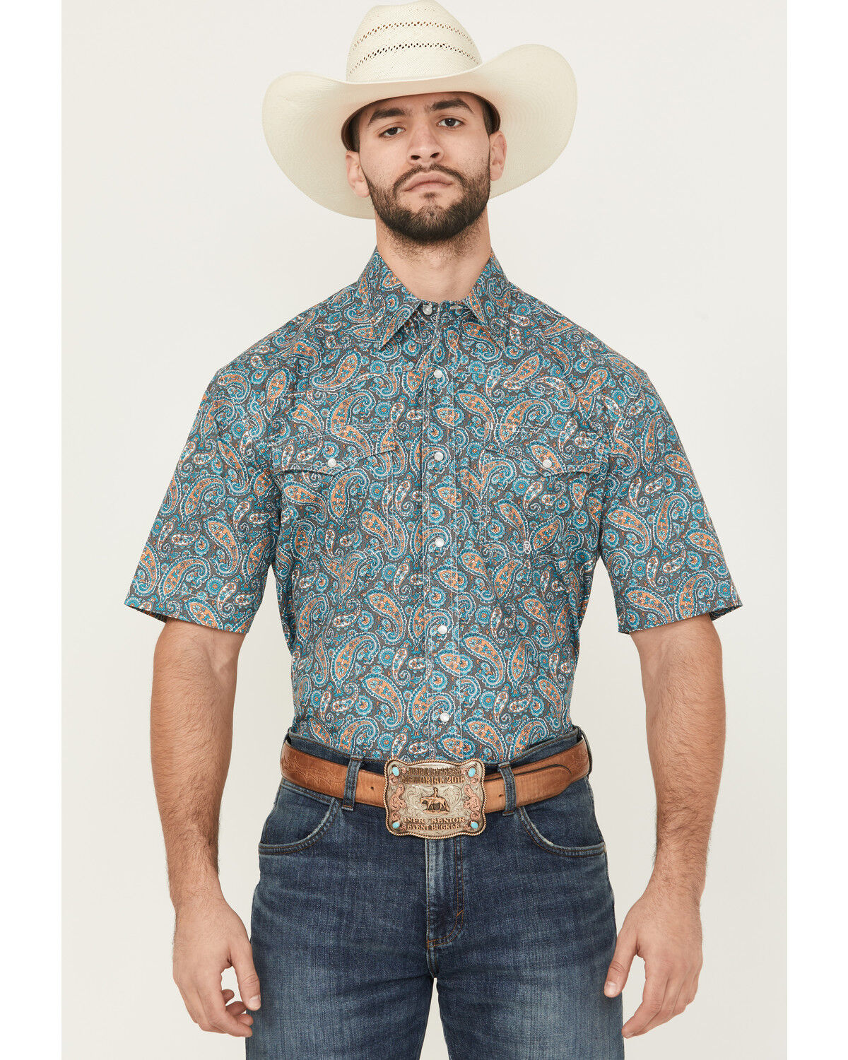 Men's Roper Amarillo Paisley Print Short Sleeve Snap Western Shirt