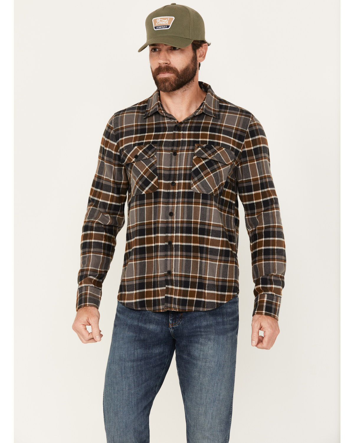Men's Brixton Bowery Plaid Print Long Sleeve Button-Down Flannel Shirt