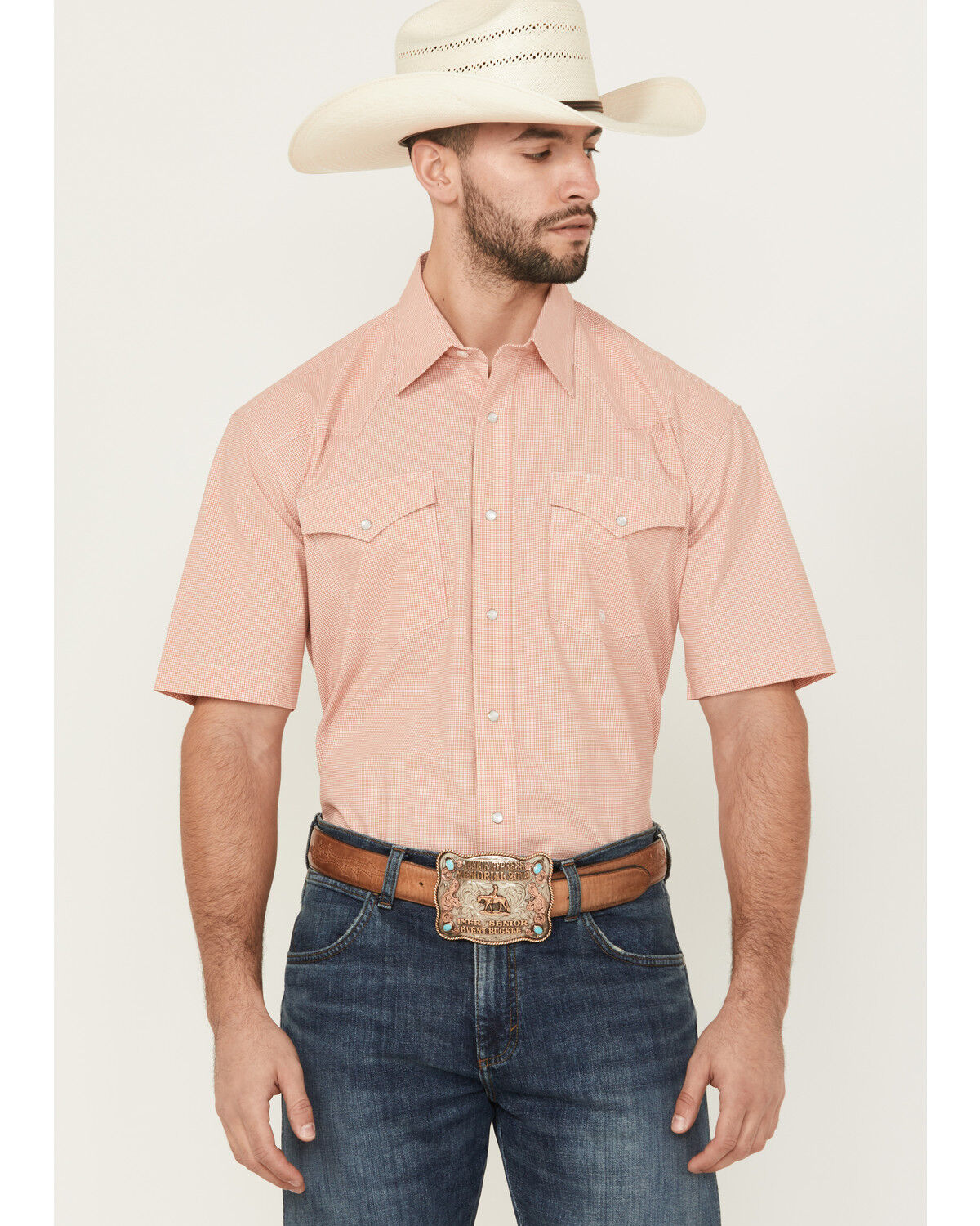 Men's Roper Amarillo Plaid Print Short Sleeve Pearl Snap Stretch Weste