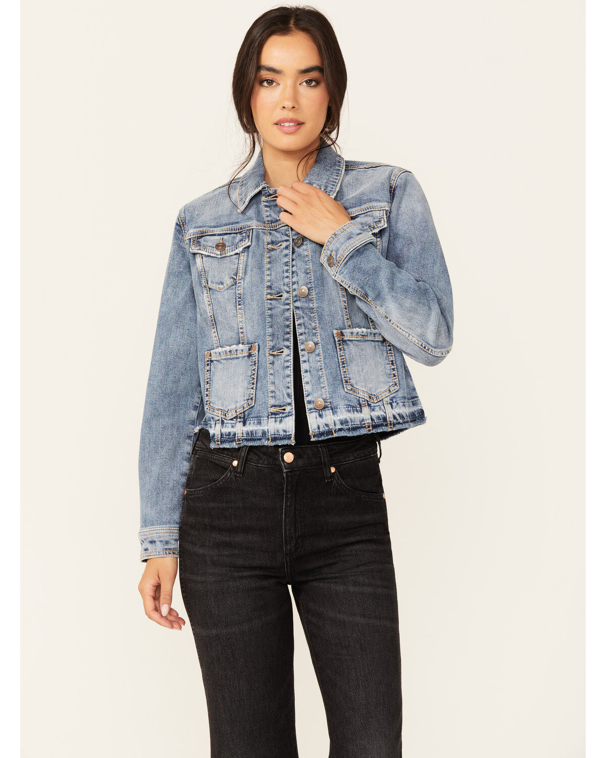 Women's Shyanne Cataline Light Medium Wash Cropped Denim Jacket