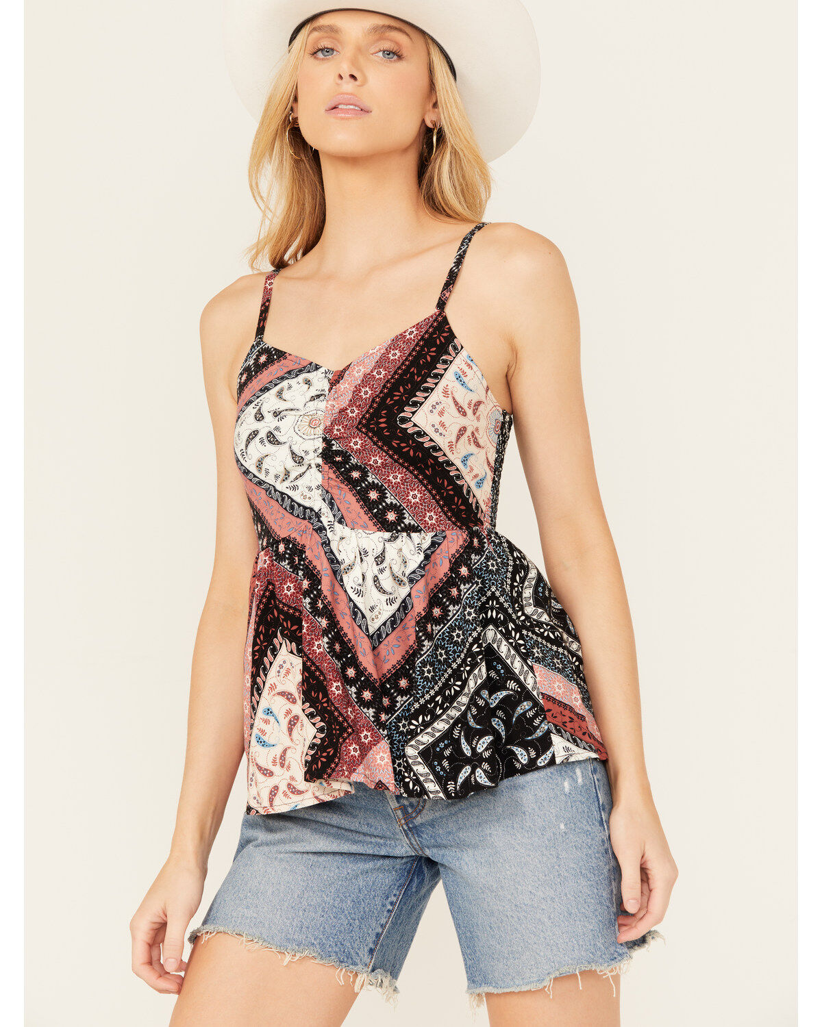 Women's Shyanne Patchwork Printed Smocked Cami Tank