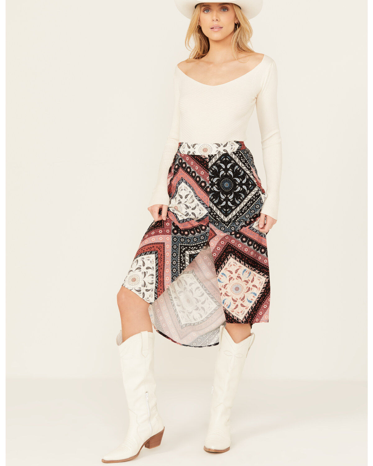 Women's Shyanne Patchwork Printed Hi Lo Slit Skirt
