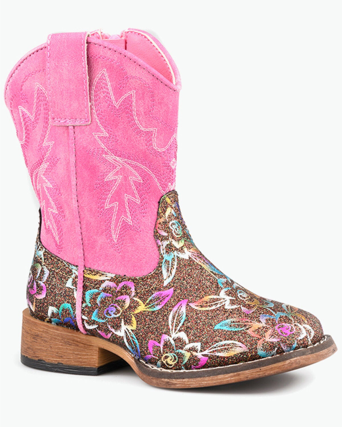 Girls' Roper Toddler Glitter Rose Western Boots - Broad Square Toe