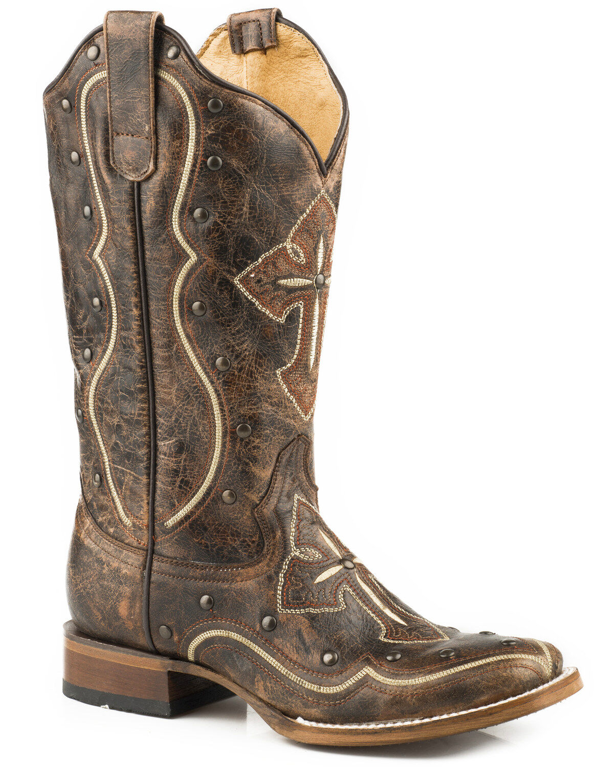 Women's Roper Pure Cross & Studs Western Boots - Broad Square Toe