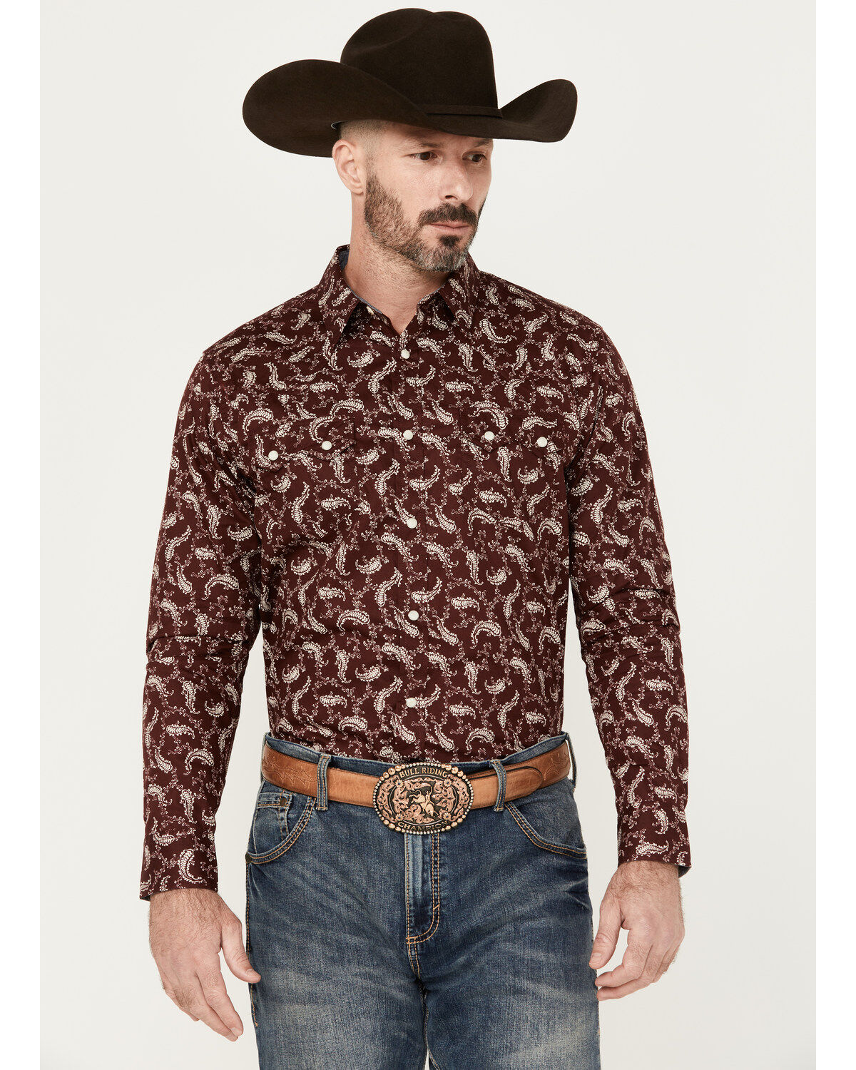 Men's Cody James Fiery Paisley Print Long Sleeve Snap Western Shirt