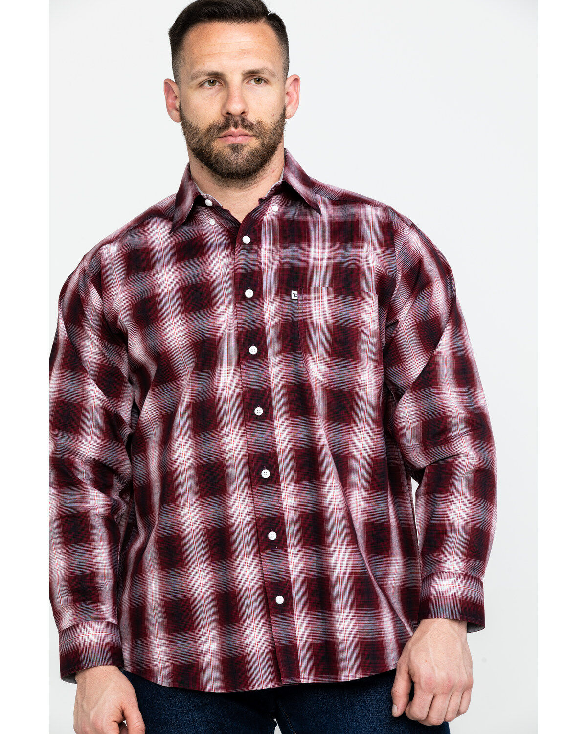 Men's Tuf Cooper Stretch Ombre Plaid Long Sleeve Western Shirt