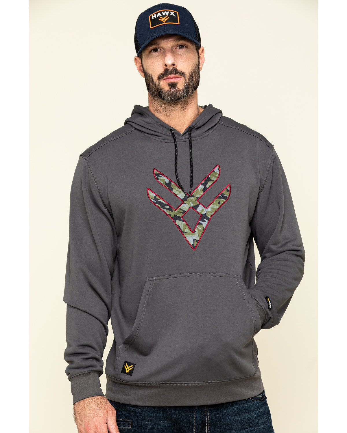 Men's Hawx Gray Tech Logo Hooded Work Sweatshirt - Tall