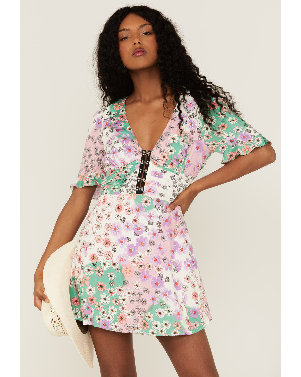 Women's Beyond The Radar Mixed Floral Print Corset Mini Dress