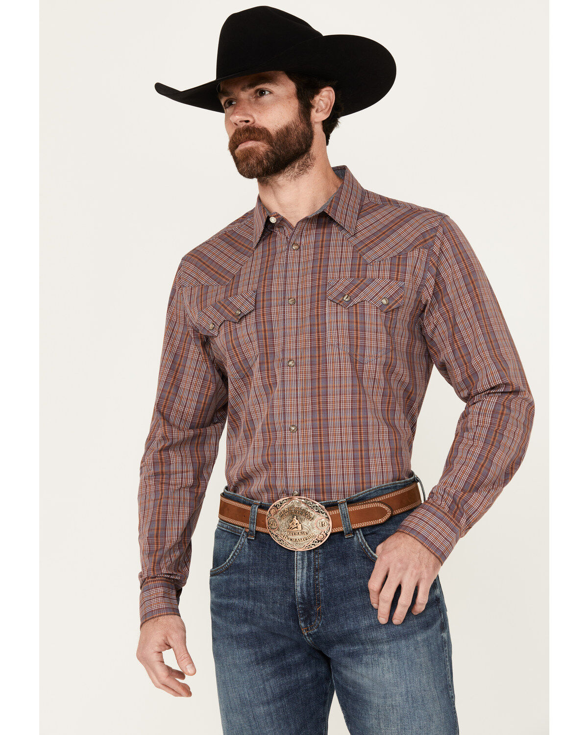 Men's Cody James Mountain Plaid Print Long Sleeve Snap Western Shirt
