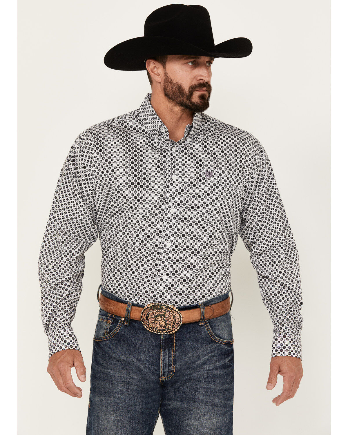 Men's Cinch Star Geo Print Long Sleeve Button-Down Western Shirt