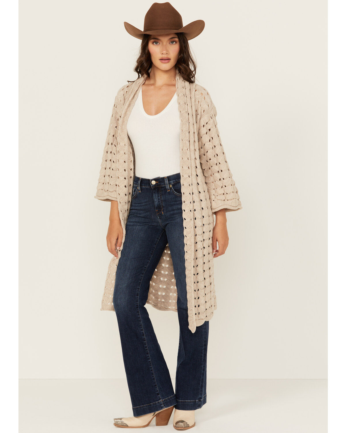 Women's Shyanne Solid Open Knit Duster
