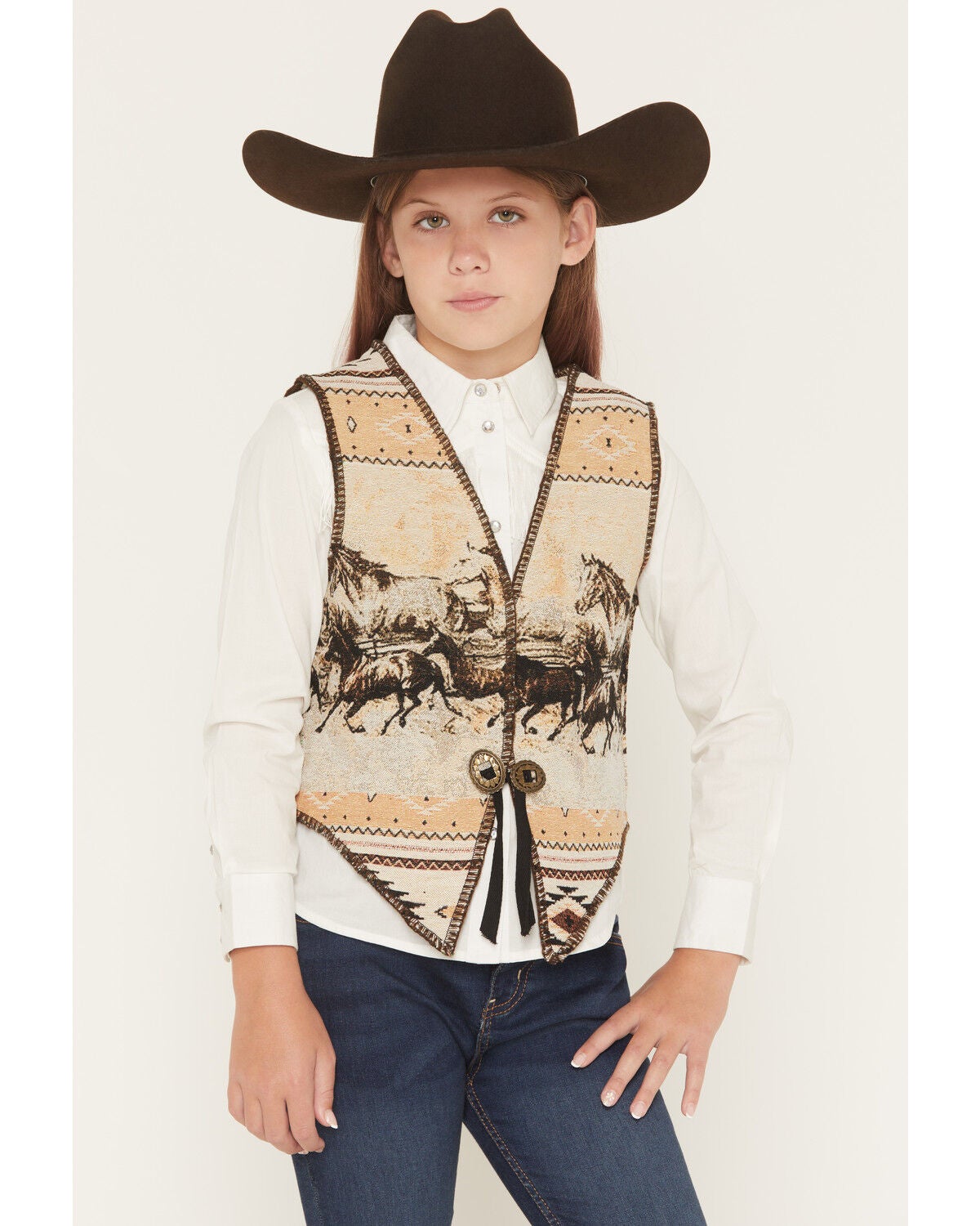 Girls' Fornia Horse Print Tapestry Vest