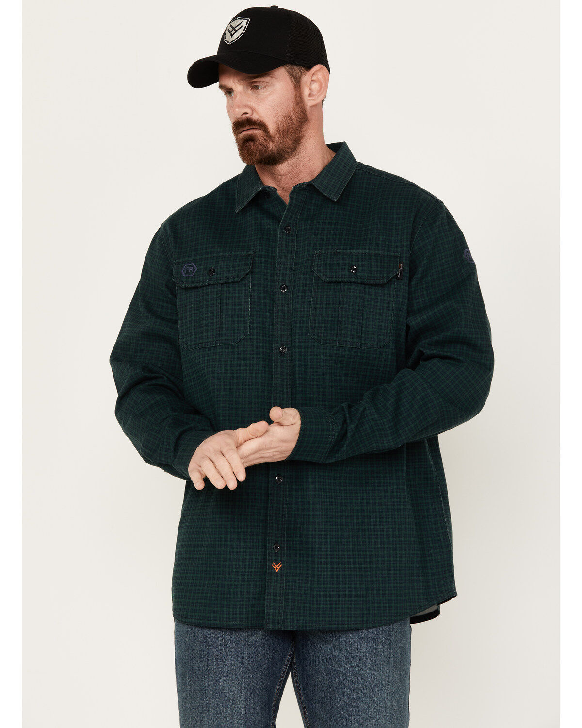 Men's Hawx FR Plaid Print Long Sleeve Button-Down Work Shirt