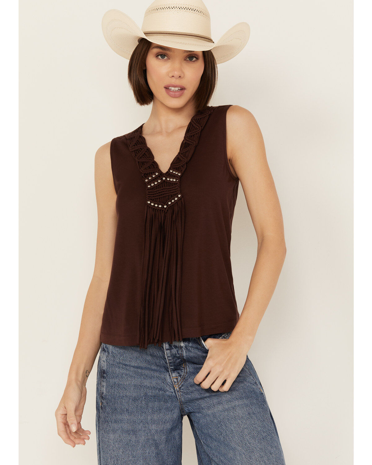 Women's Shyanne Beaded Crochet V Neck Tank
