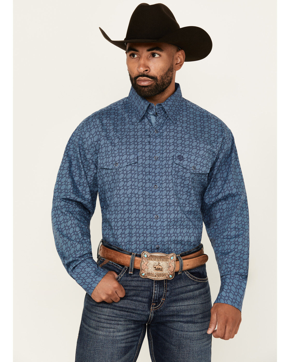 Men's Wrangler George Strait by Printed Long Sleeve Stretch Western Sh