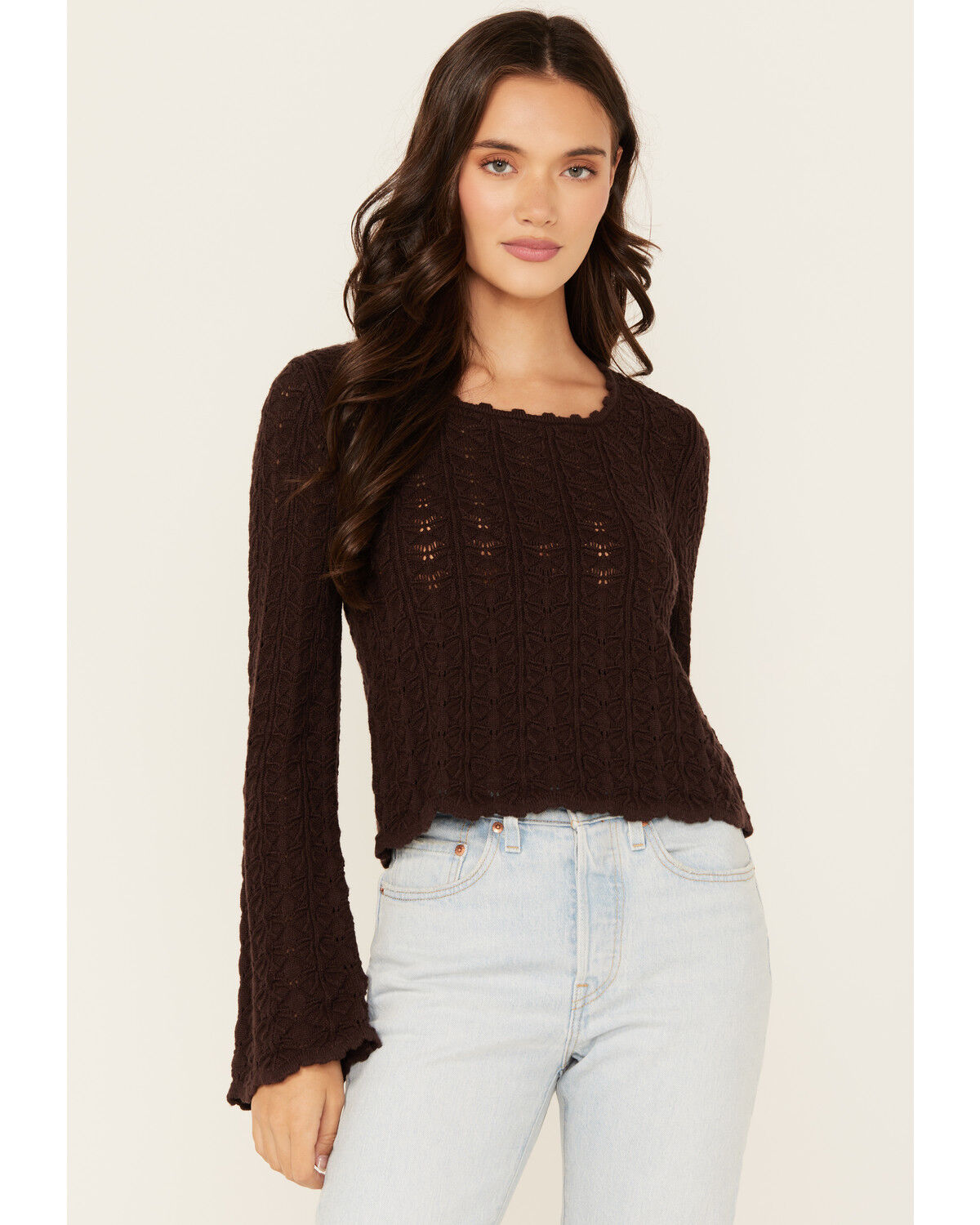 Women's Shyanne Bell Sleeve Pointelle Sweater