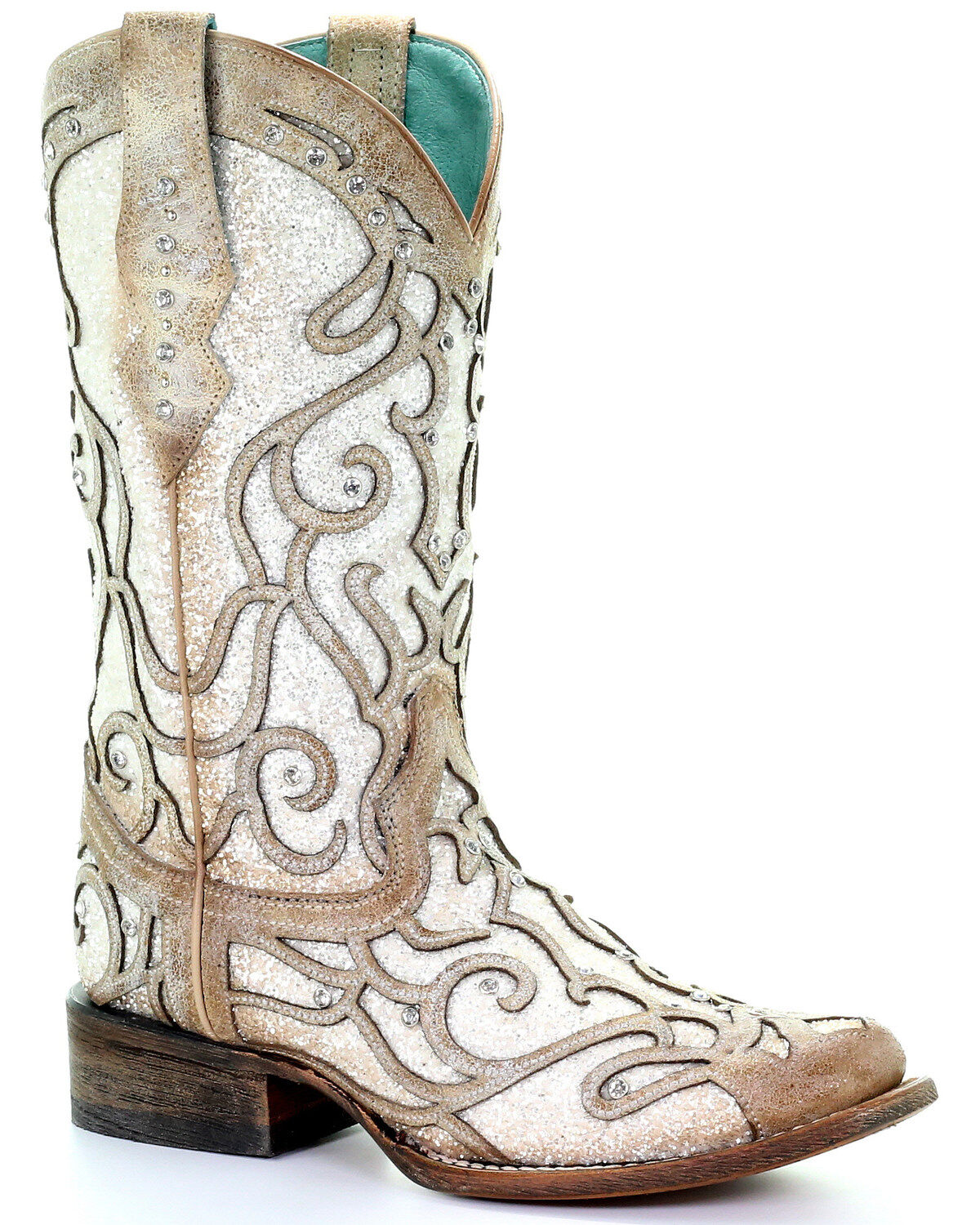Women's Corral White Glitter Inlay Western Boots - Square Toe
