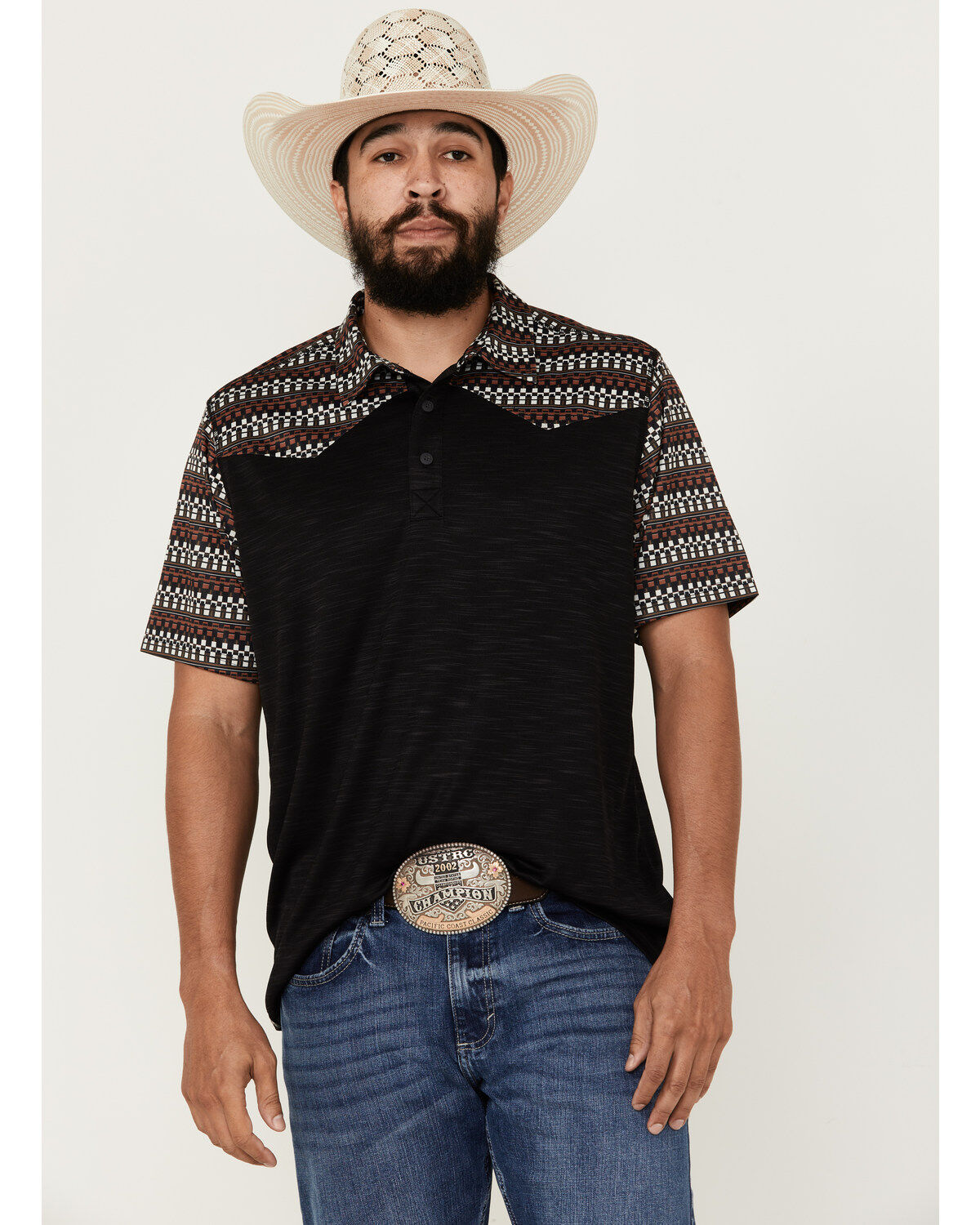 Men's RANK 45 Stripewood Tech Color Block Short Sleeve Button-Down Po