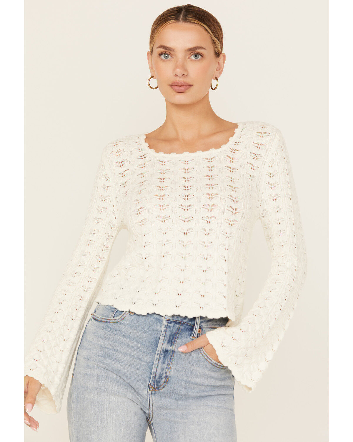 Women's Shyanne Bell Sleeve Pointelle Sweater