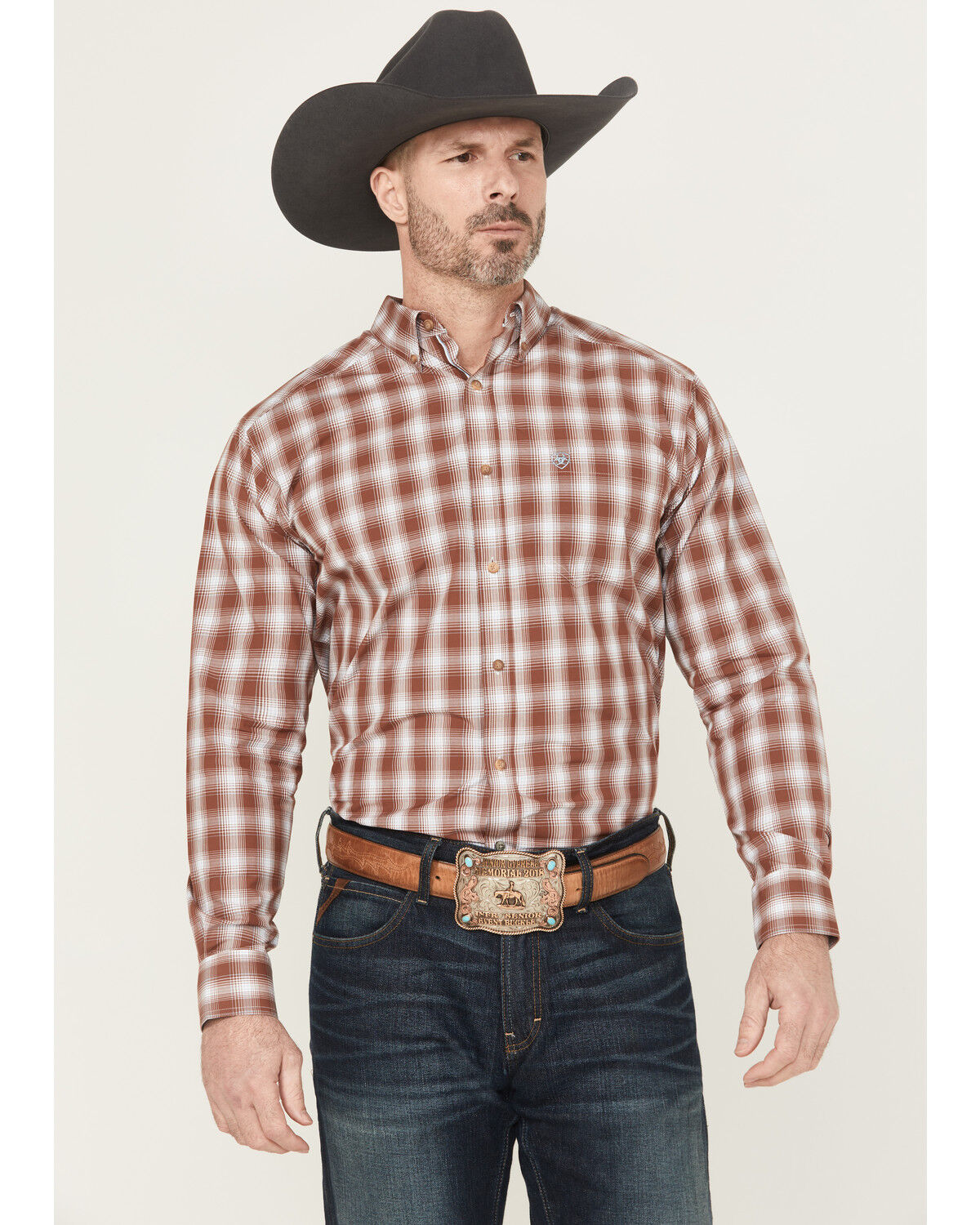 Men's Ariat Cruz Pro Series Plaid Print Long Sleeve Button-Down Stretc