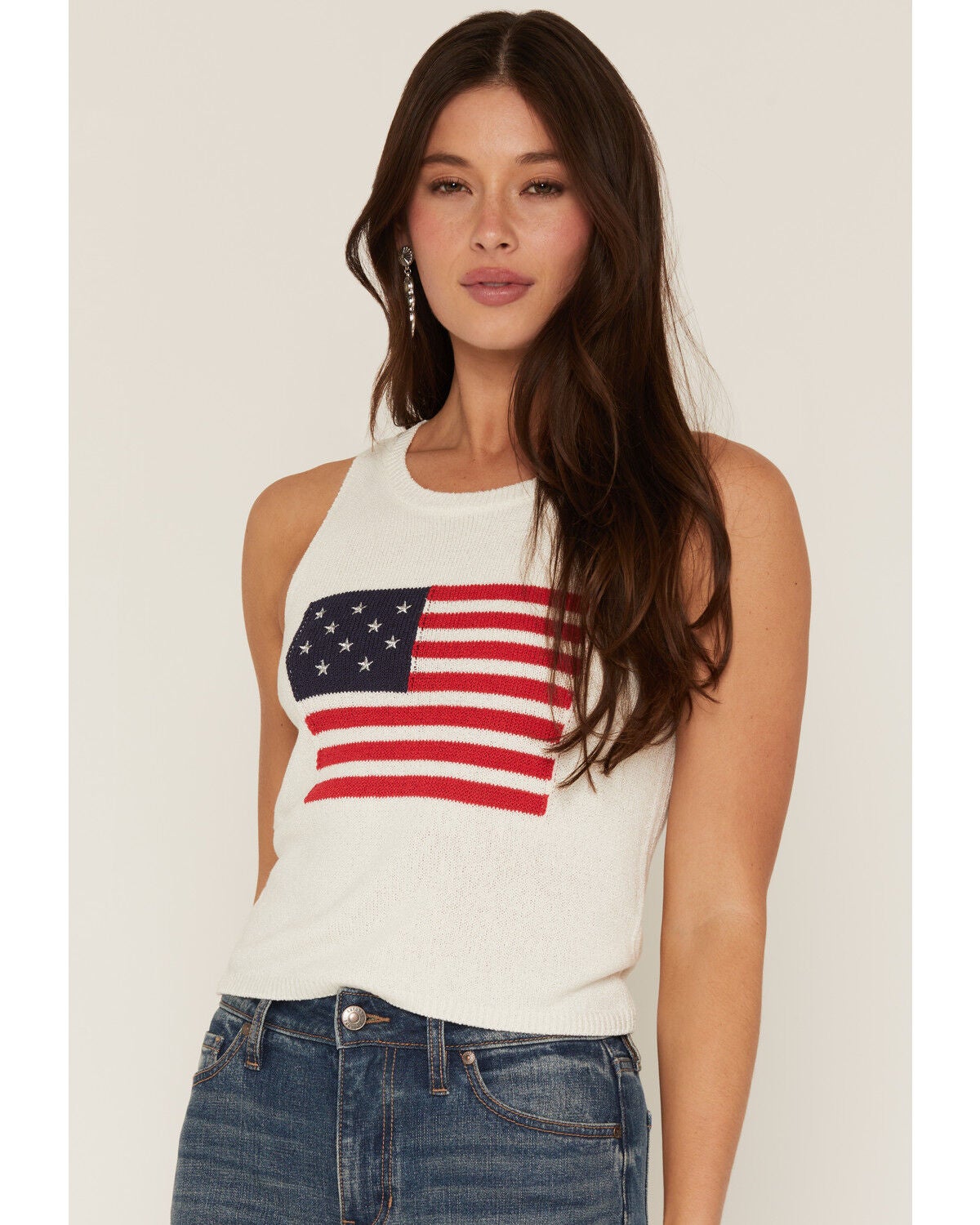Women's Sadie & Sage American Flag Embroidered Sweater Tank Top
