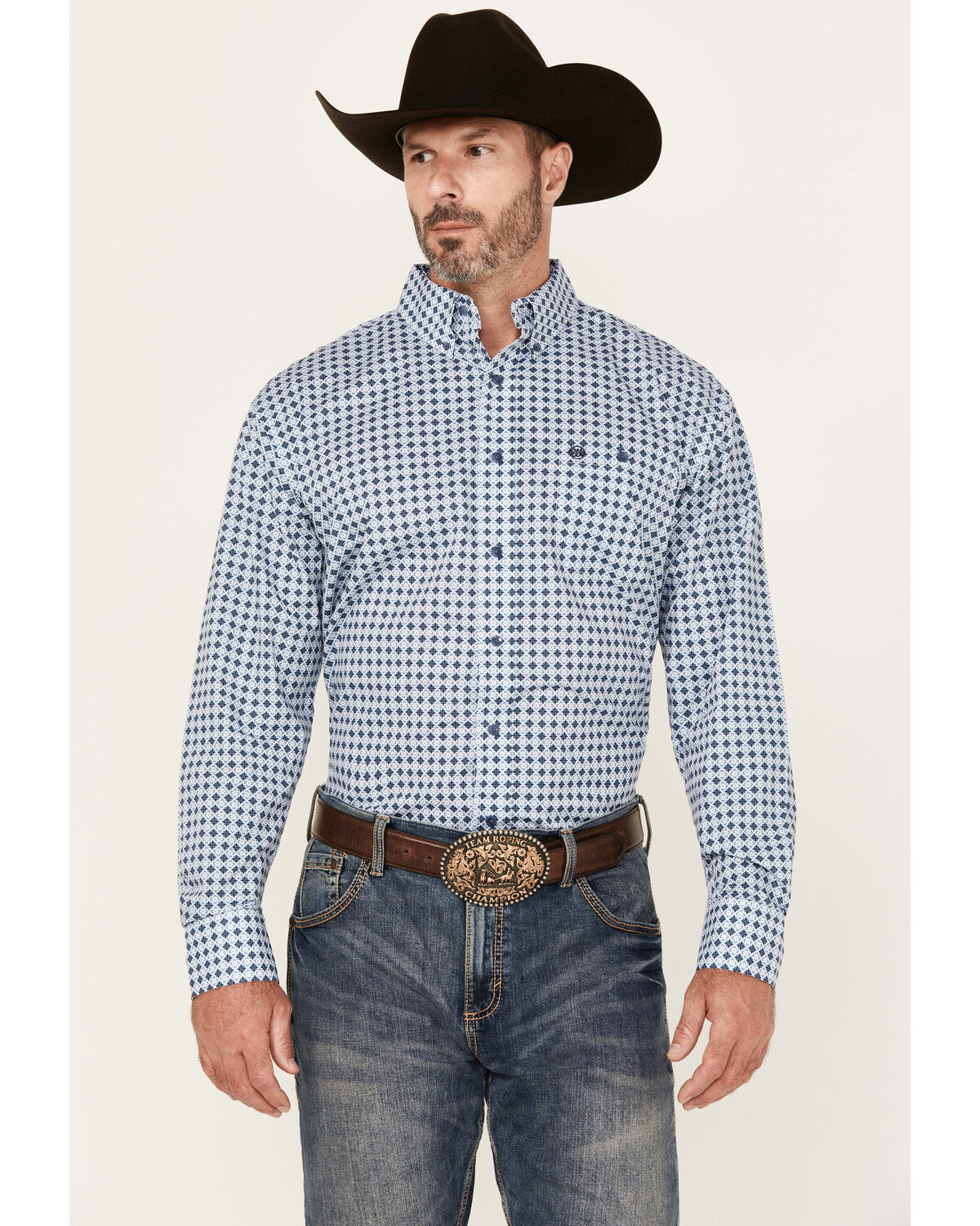 Men's Wrangler Geo Print Long Sleeve Button-Down Stretch Western Shirt