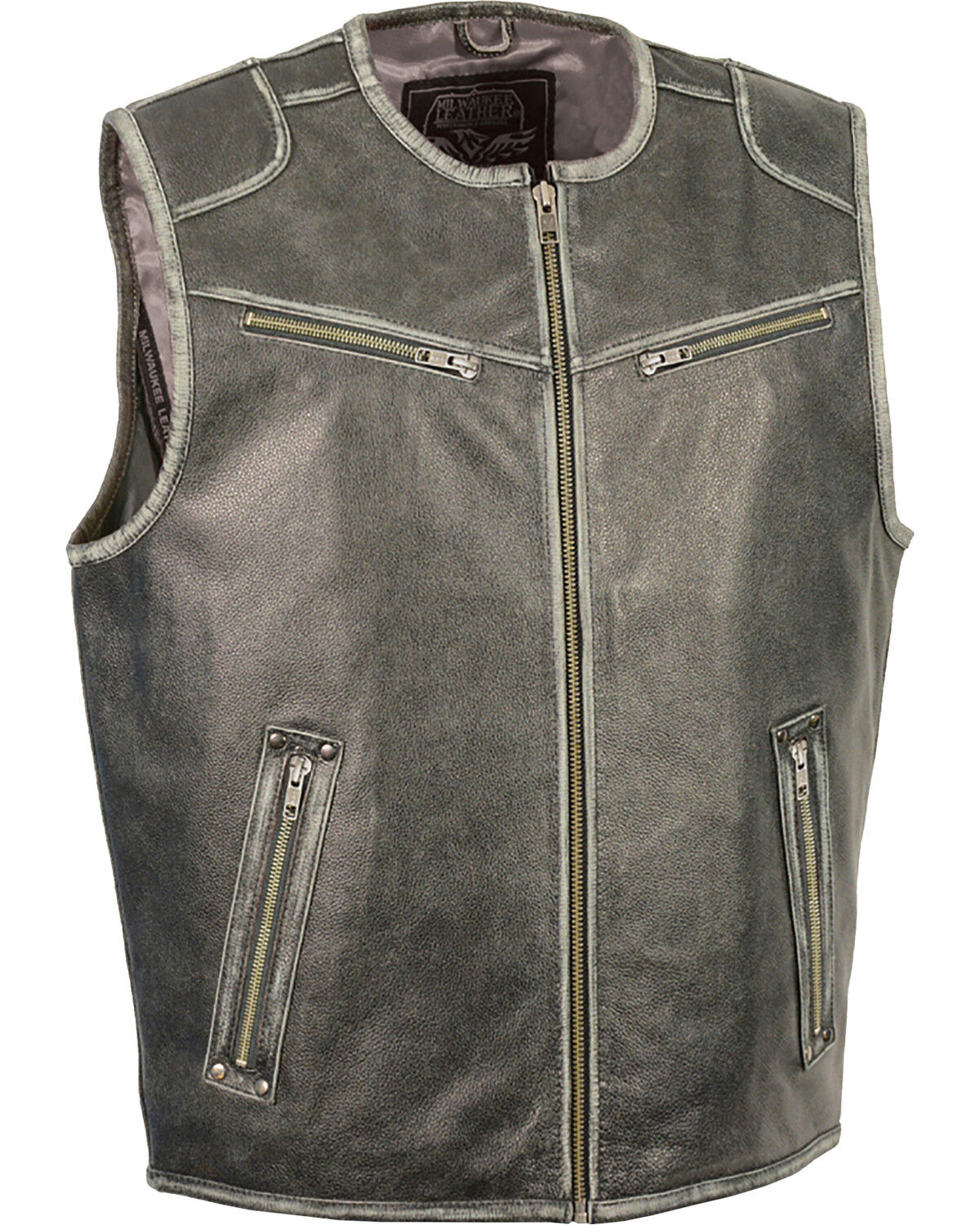 Men's Milwaukee Leather Vintage Distressed Zipper Front Vest