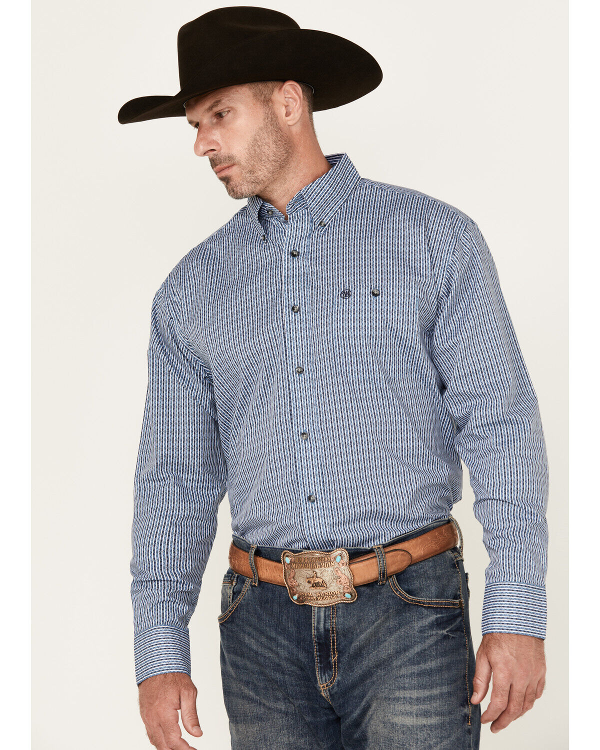 Men's Wrangler Striped Geo Print Long Sleeve Button-Down Western Shirt