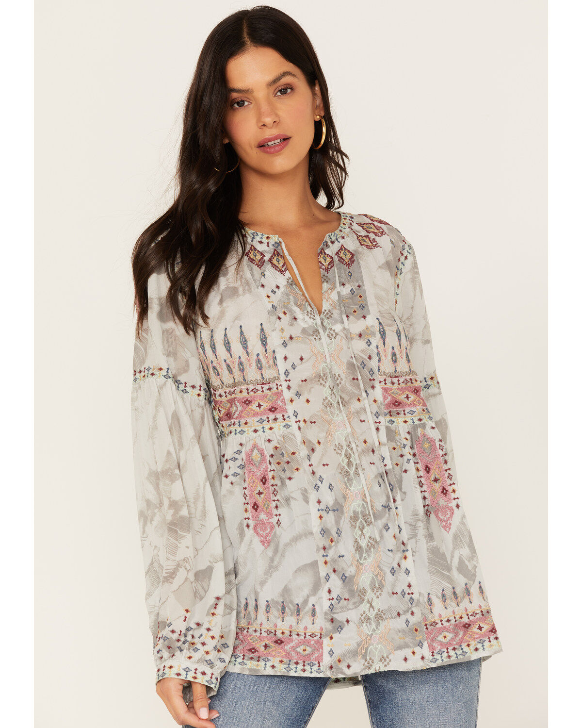 Women's Johnny Was Deliza Embroidered Silk Blouse