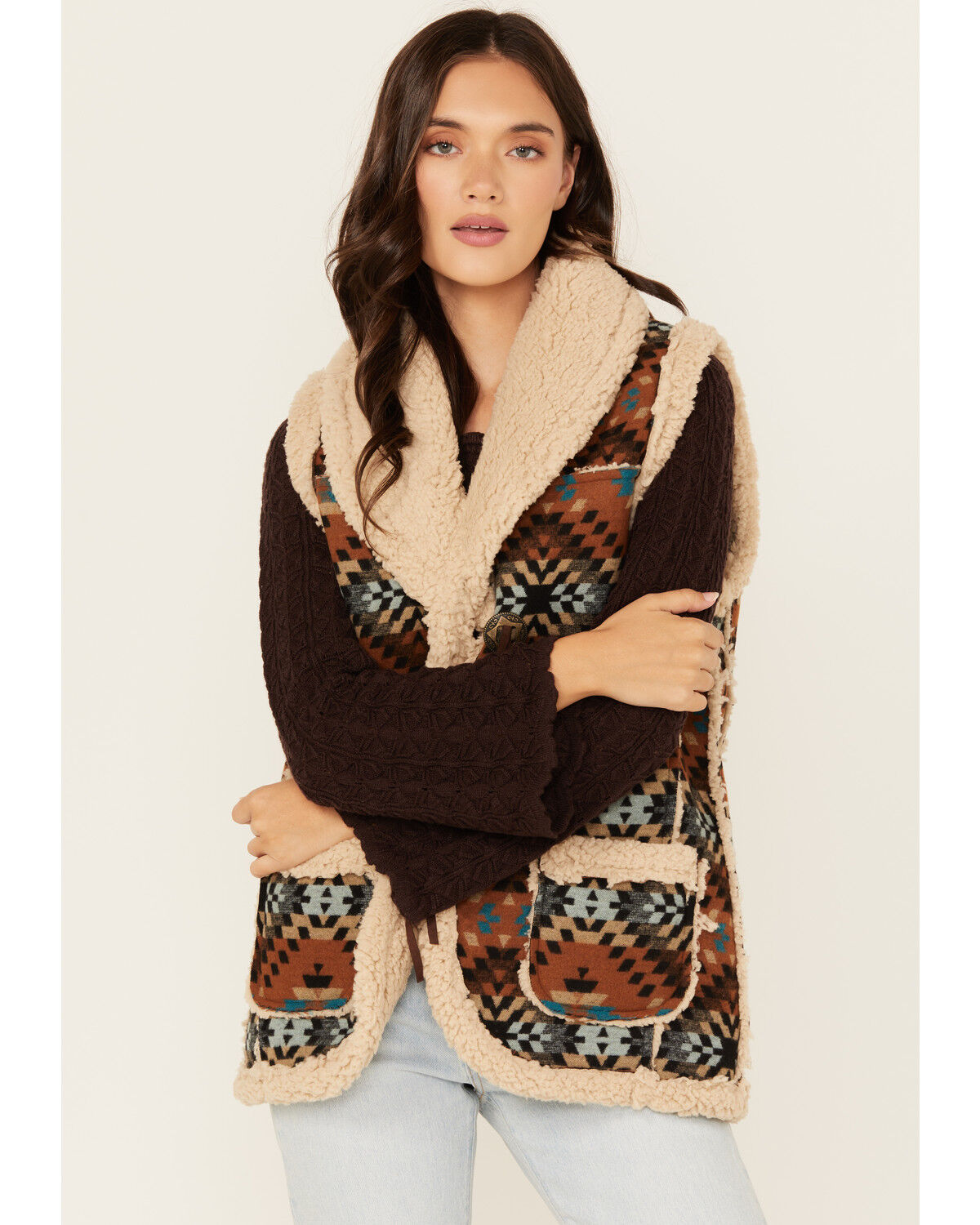 Women's Cotton & Rye Southwestern Print Sherpa Lined Vest