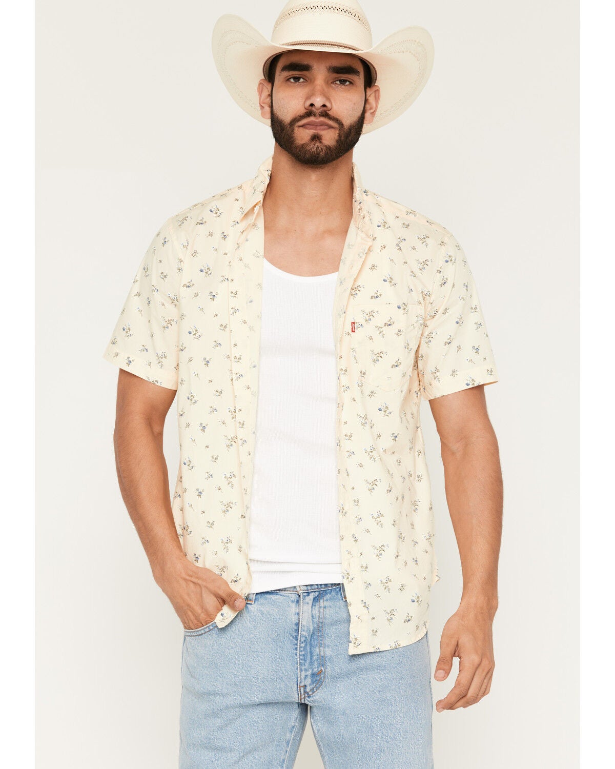 Men's Levi's Terry Ditsy Floral Print Short Sleeve Button-Down Stretch