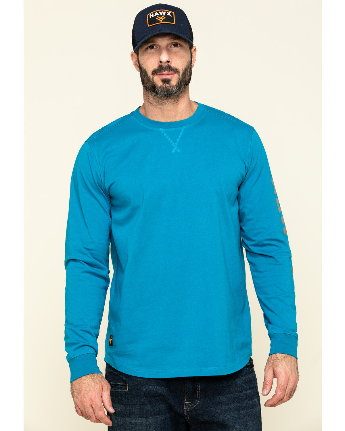 Men's Hawx Teal Sleeve Logo Long Sleeve Work T-Shirt - Tall