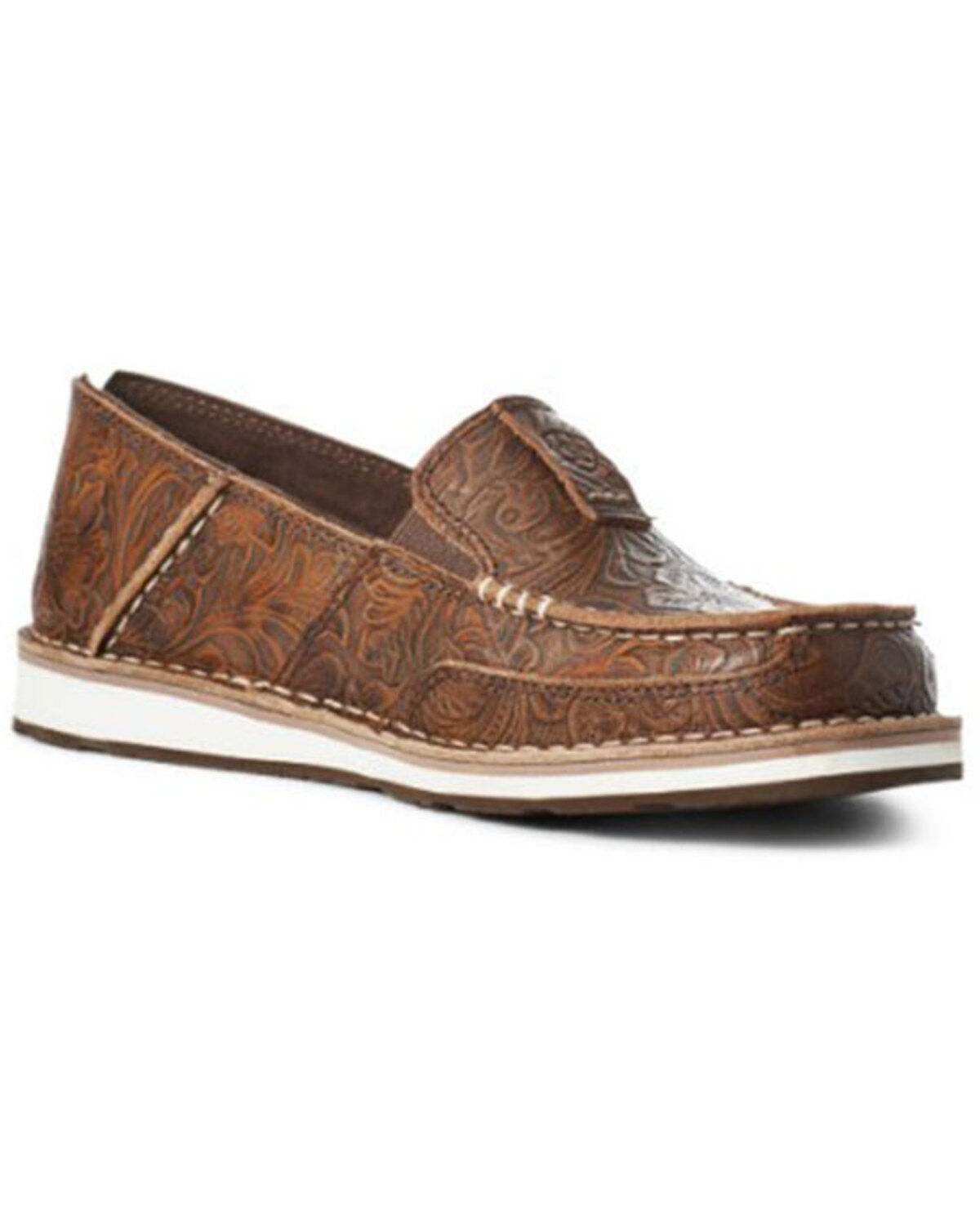 Women's Ariat Floral Embossed Cruiser Shoes - Moc Toe