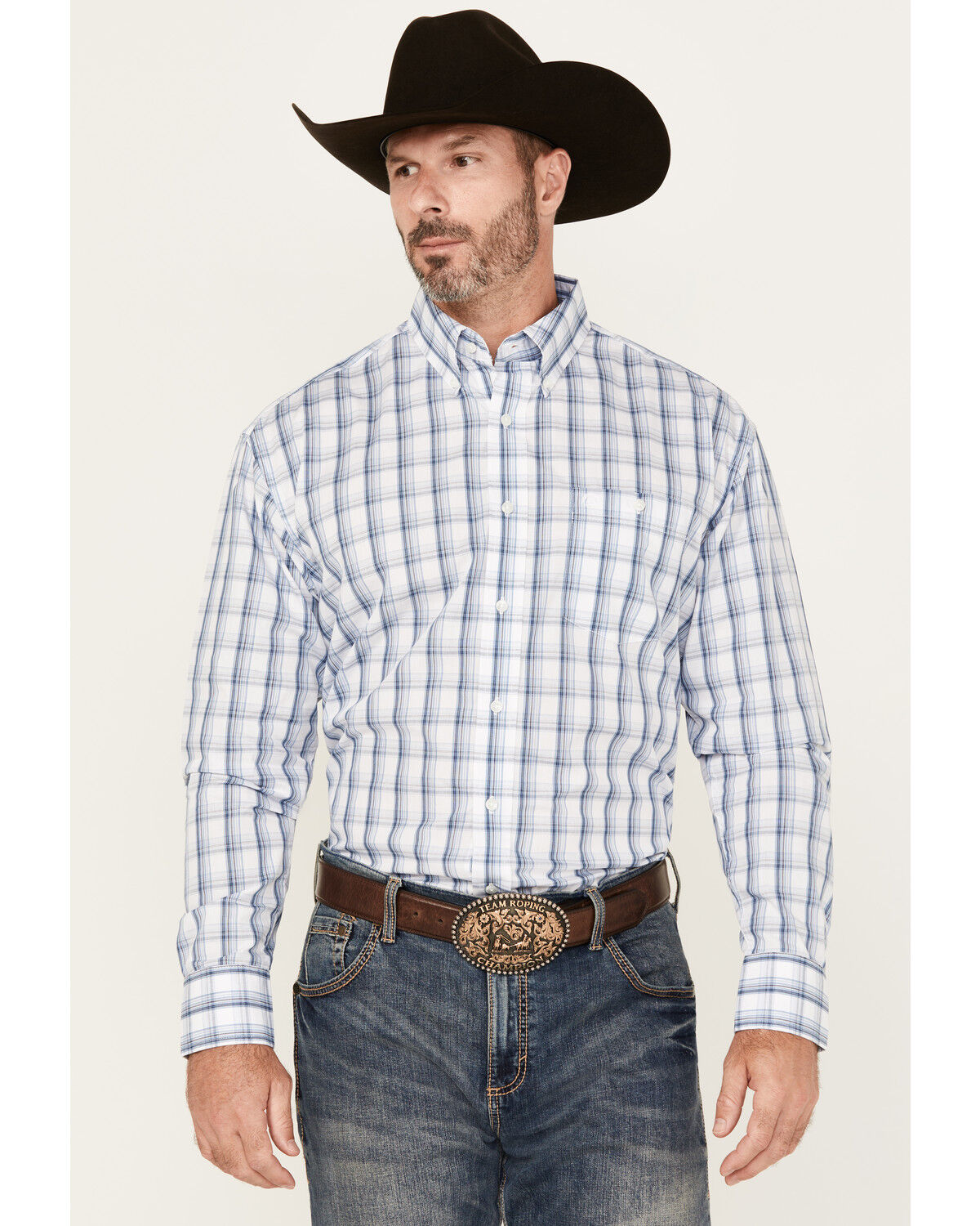 Men's Wrangler Classics Plaid Print Long Sleeve Button-Down Western Sh