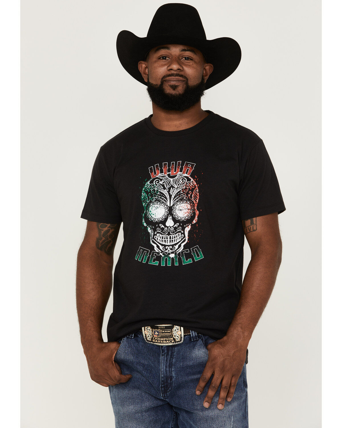 Men's Cody James Viva Mexico Muertos Skull Graphic Short Sleeve T-Shir