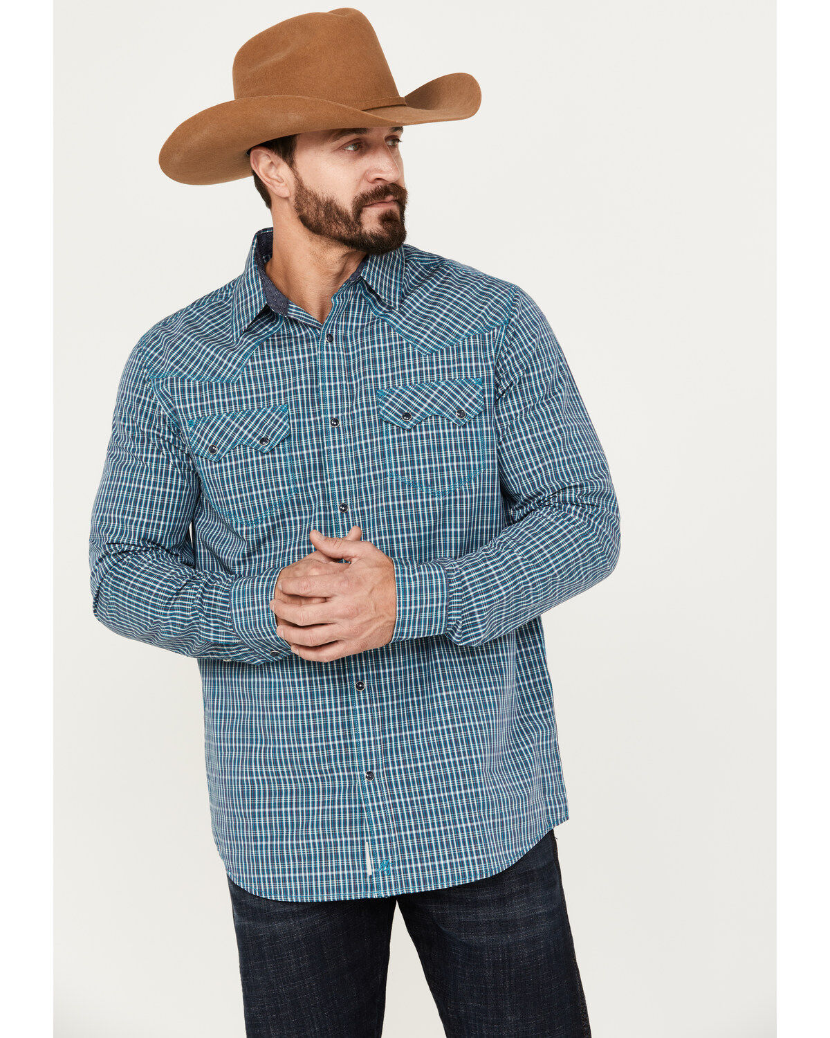 Men's Moonshine Spirit Free Bird Plaid Print Long Sleeve Western Snap