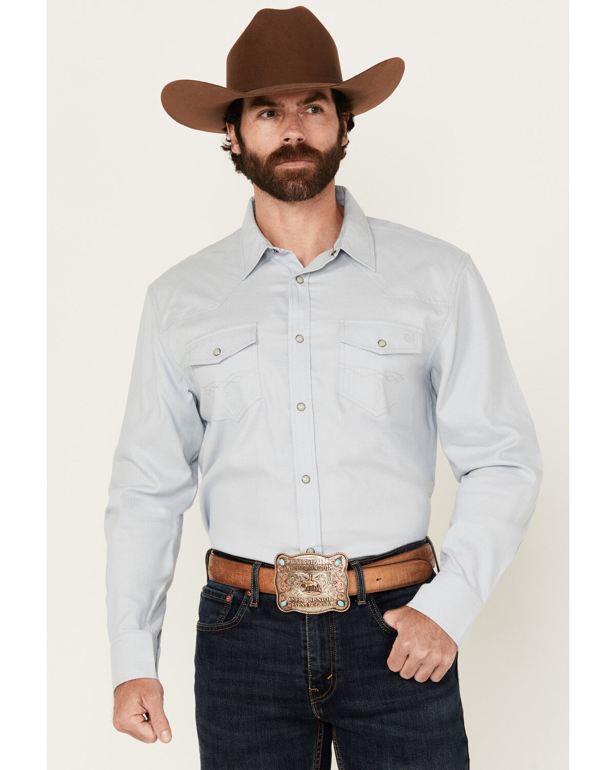 Men's Blue Ranchwear Alcova Solid Long Sleeve Snap Western Shirt