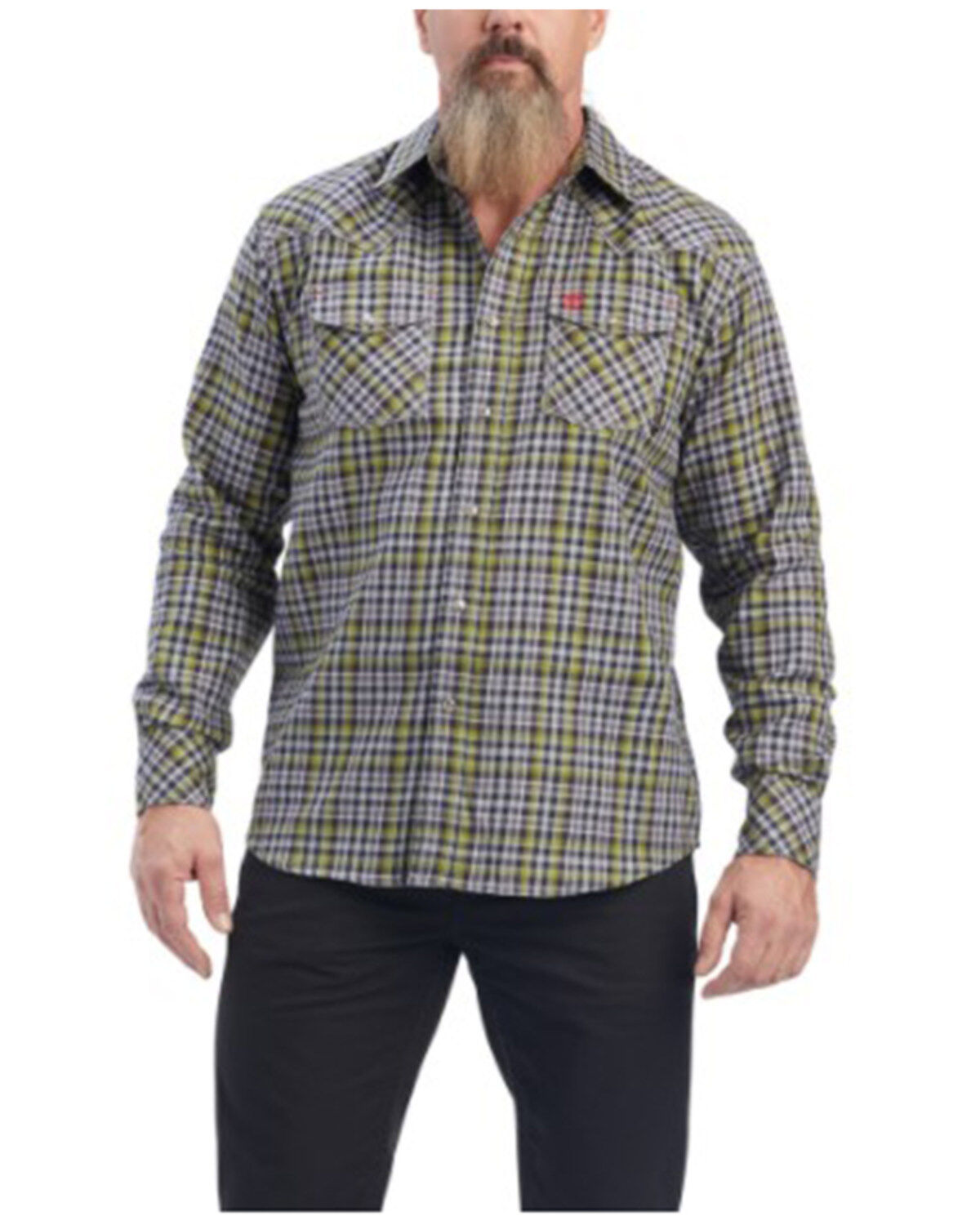 Men's Ariat FR Landry Retro Plaid Print Long Sleeve Snap Work Shirt