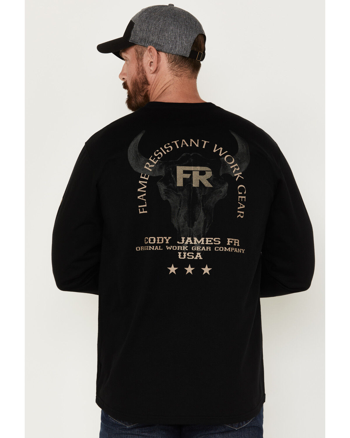 Men's Cody James Bull Skull Logo Graphic Long Sleeve Work T-Shirt