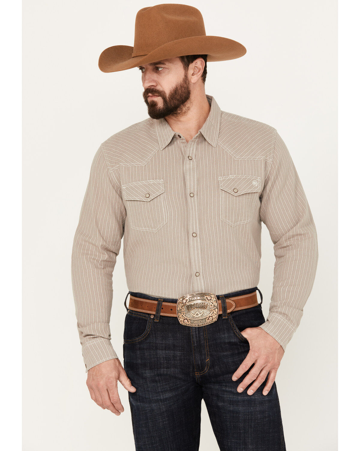 Men's Blue Ranchwear Laramie Striped Long Sleeve Western Snap Shirt