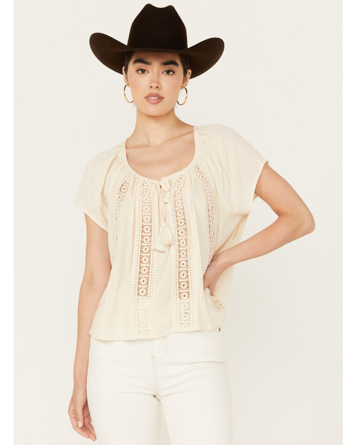 Women's Band of the Free Crochet Trim Peasant Top