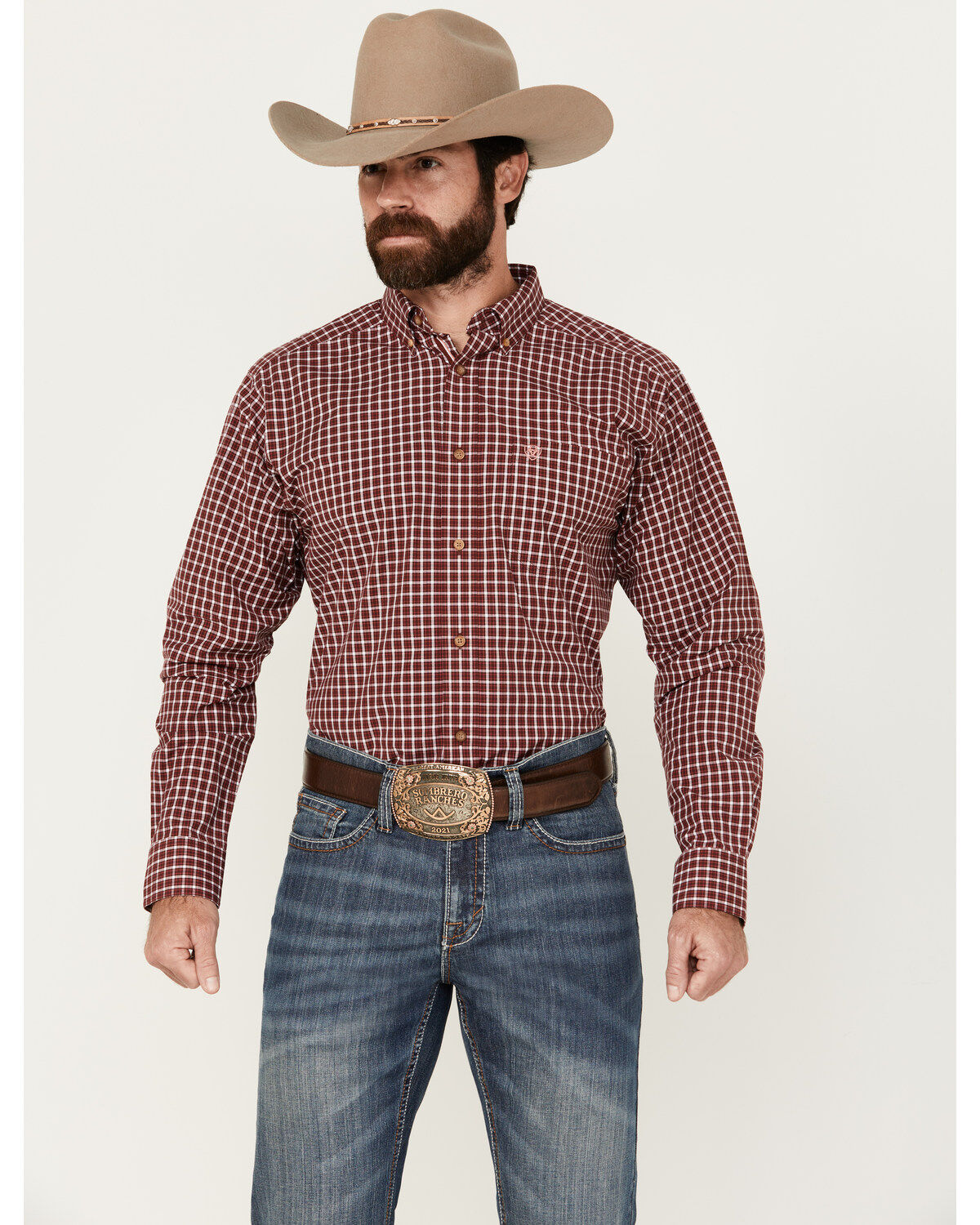 Men's Ariat Pro Series Tyson Checkered Print Long Sleeve Button-Down W