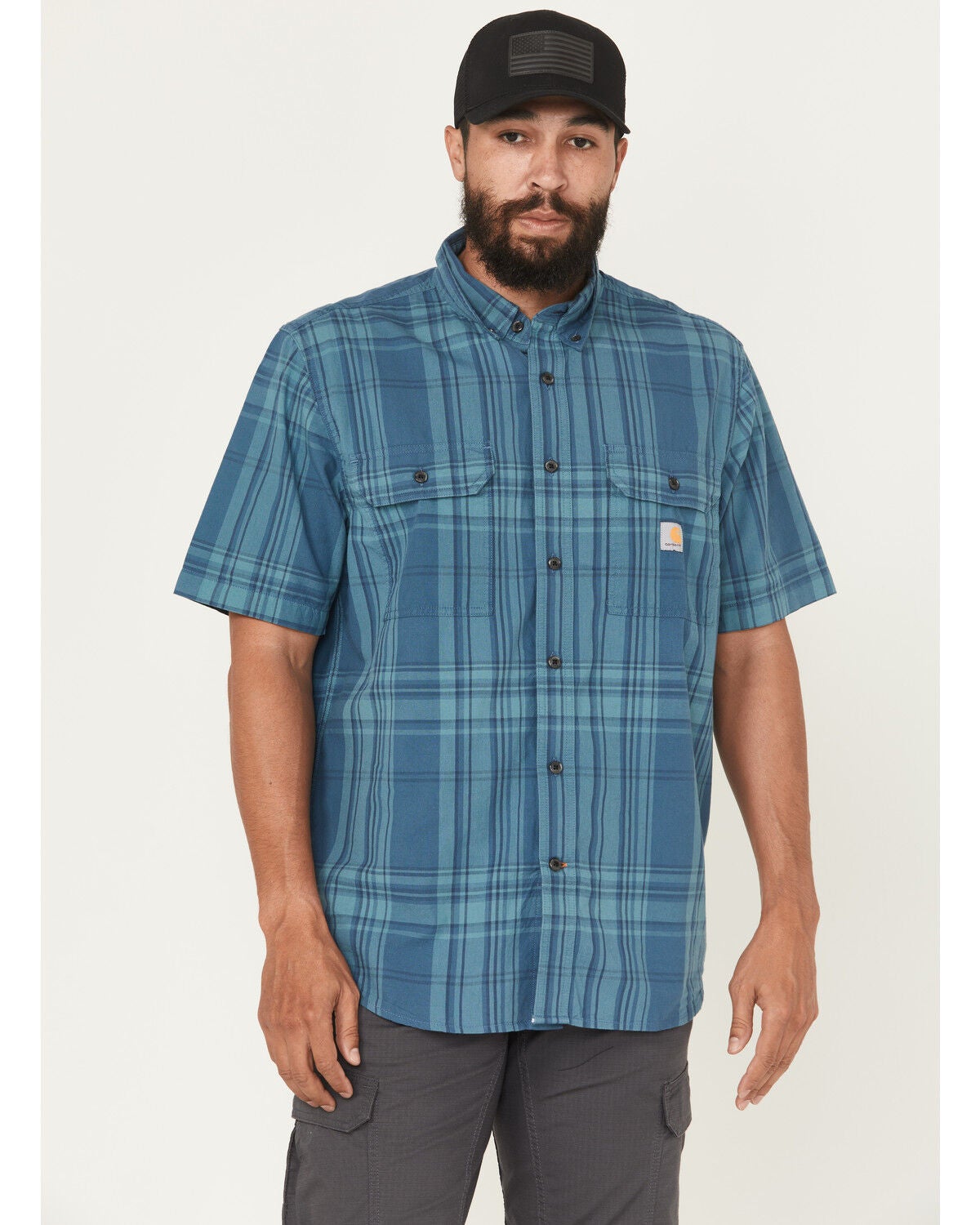 Men's Carhartt Plaid Print Loose Fit Midweight Short Sleeve Button-Dow