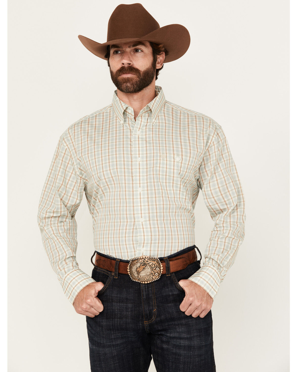 Men's Wrangler Plaid Print Long Sleeve Button-Down Stretch Western Shi