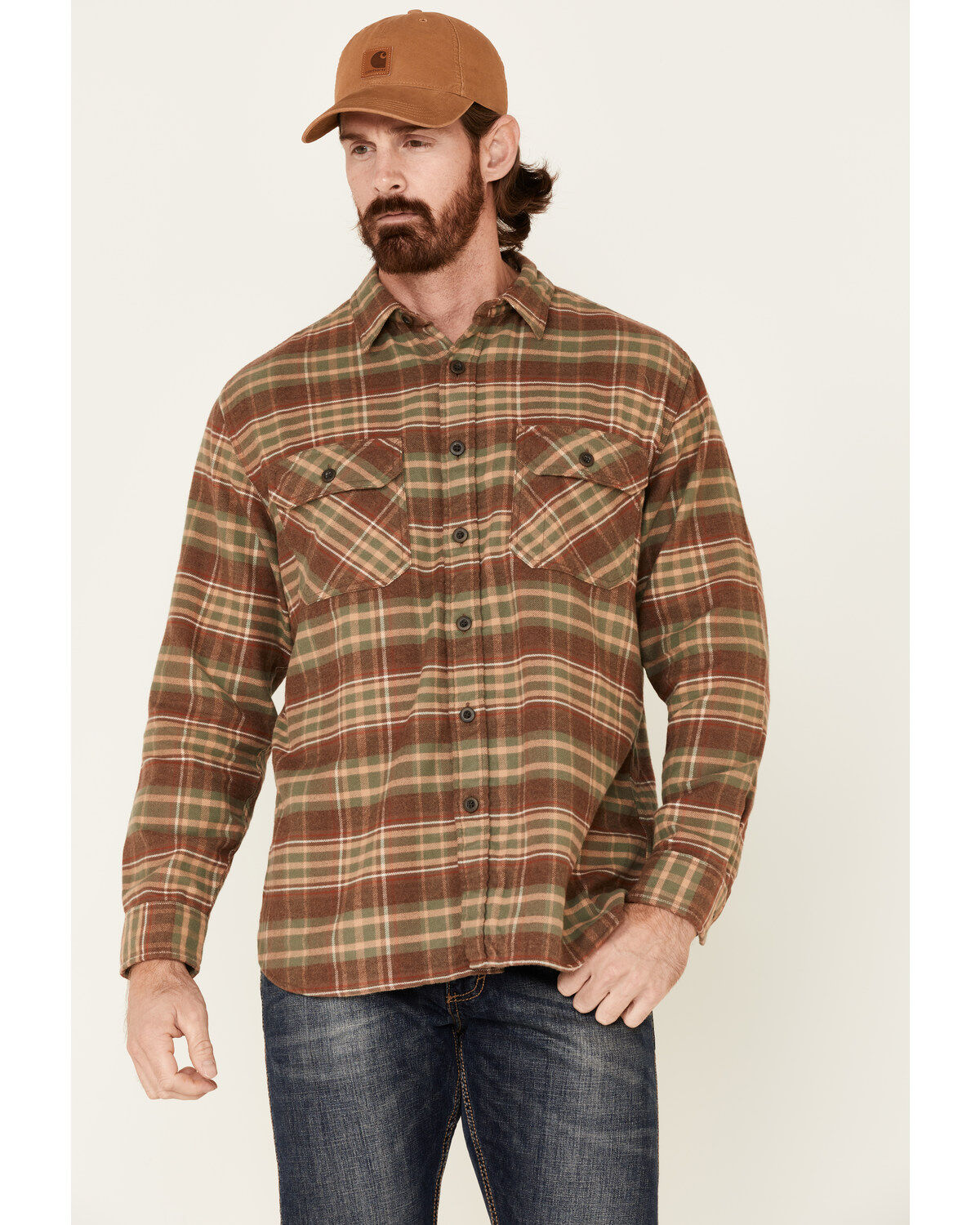 Men's Pendleton Tan Burnside Plaid Long Sleeve Western Flannel Shirt