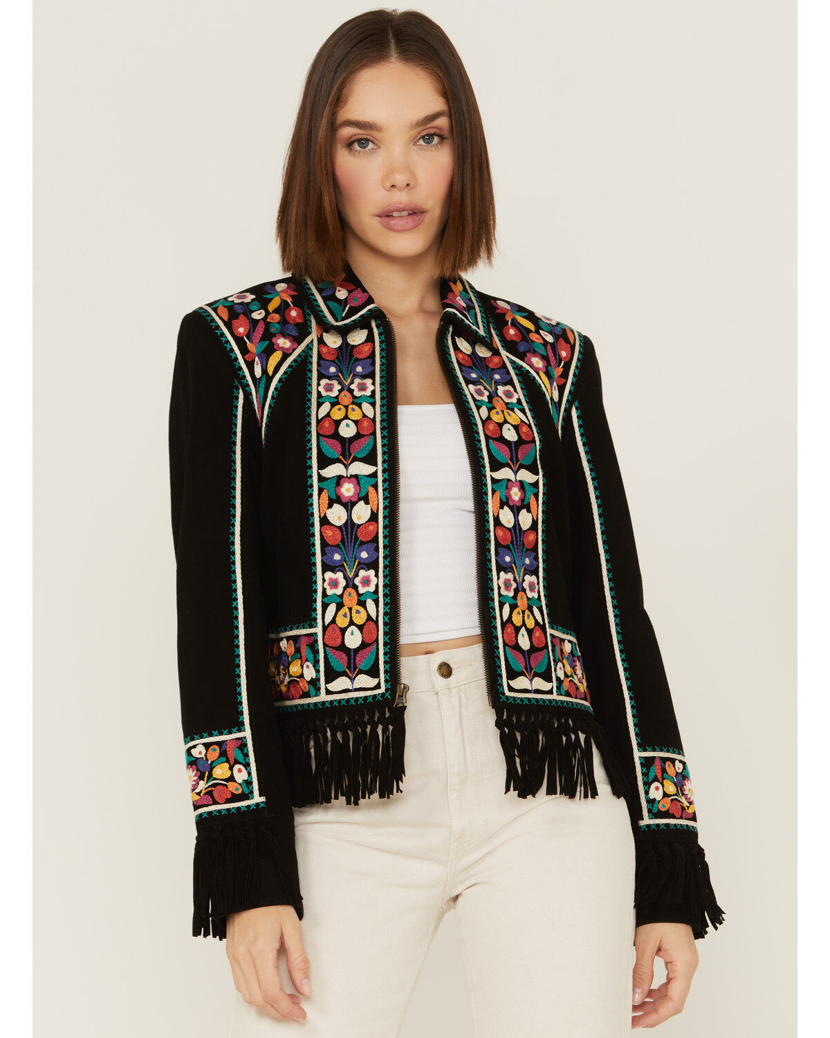 Women's Double D Ranch Justyna Embroidered Fringe Suede Jacket